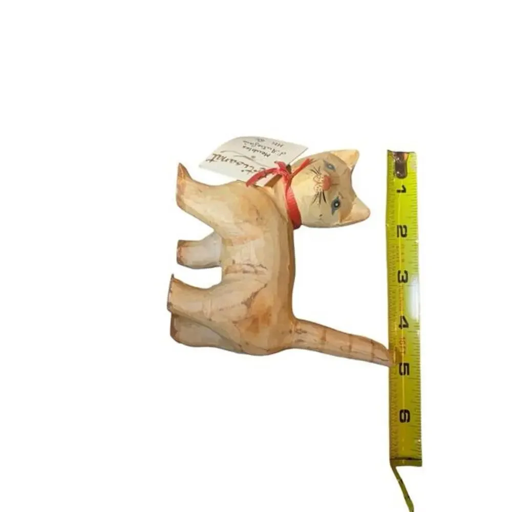 Artisanat‎ Meubles d'Autrefois Montreal Quebec Cat Figure Wood Carved 4”Folk Art